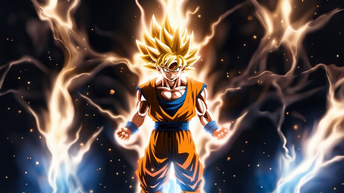 Goku in Super Saiyan form with glowing aura