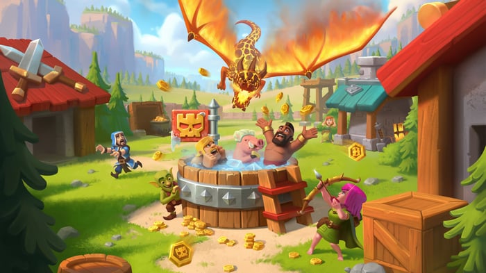 Clash of Clans Dragon and Characters in Hot Tub