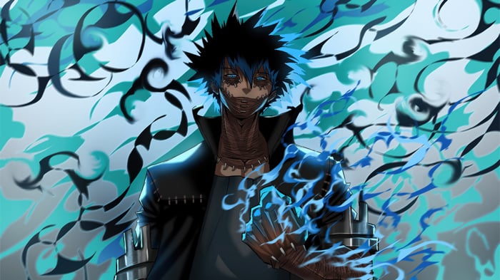 Dabi from My Hero Academia with blue flames
