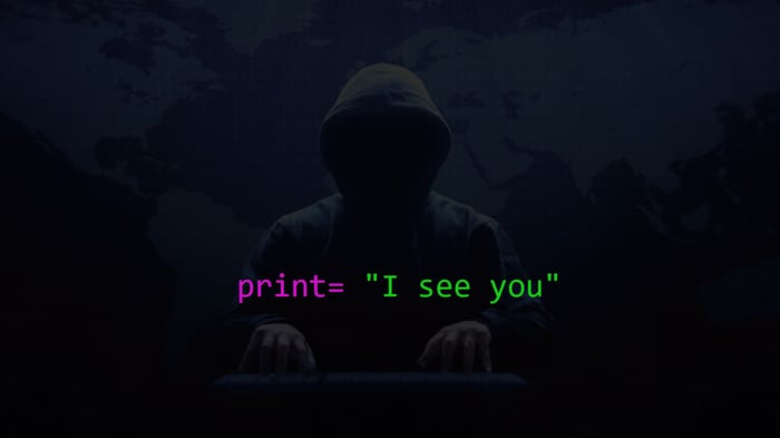 Hacker typing "I see you" code