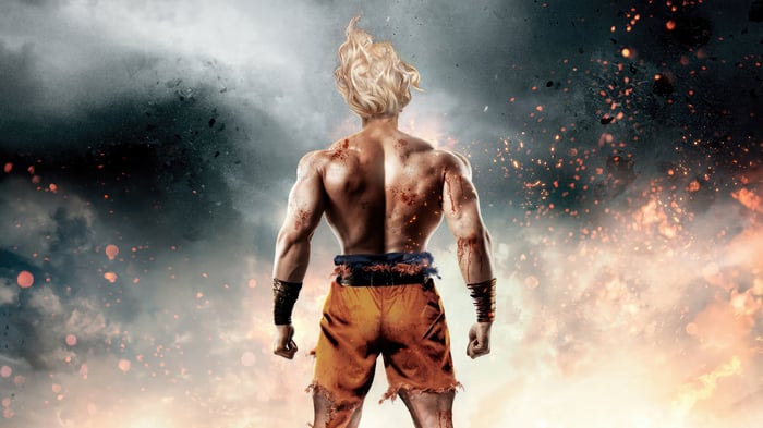 Goku from Dragon Ball Z in a battle-worn state
