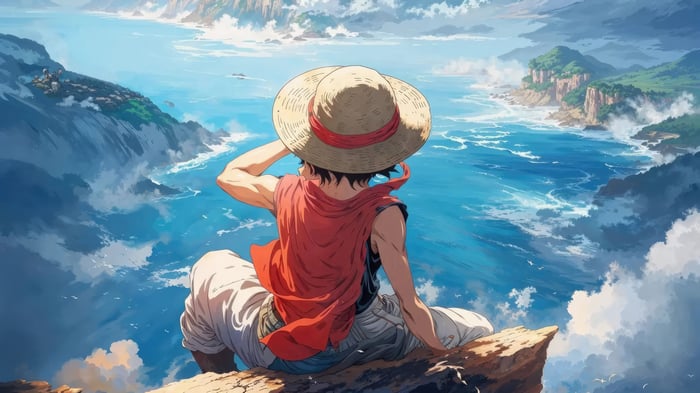 Monkey D. Luffy from One Piece overlooking the ocean
