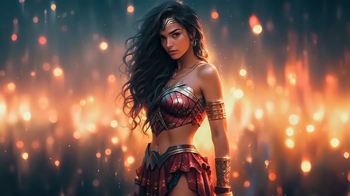 Wonder Woman in a red and gold costume