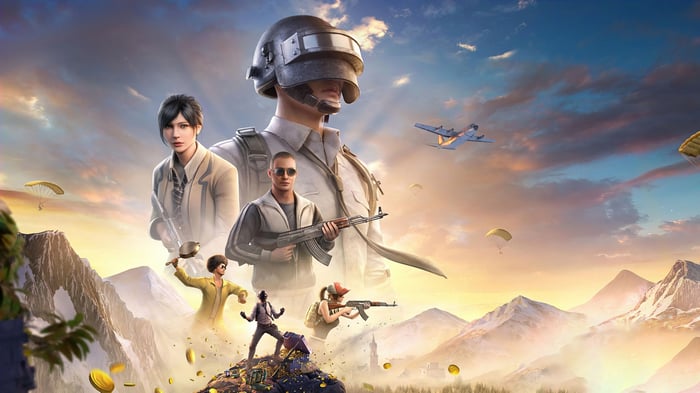 PUBG Mobile characters in a mountainous landscape