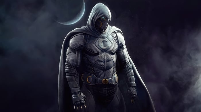 Moon Knight in a dark, cloudy environment