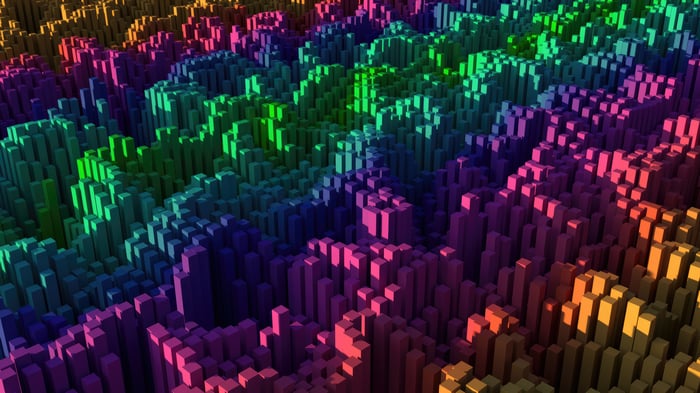 Abstract 3D landscape of colorful voxels