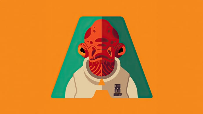 Admiral Ackbar in a stylized 'A' shape