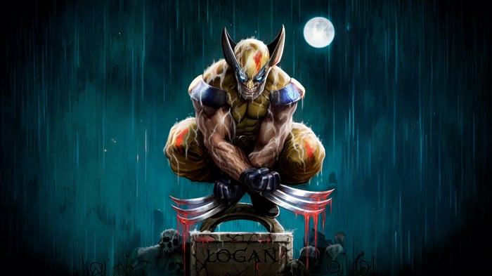 Wolverine Crouching on a Tombstone
