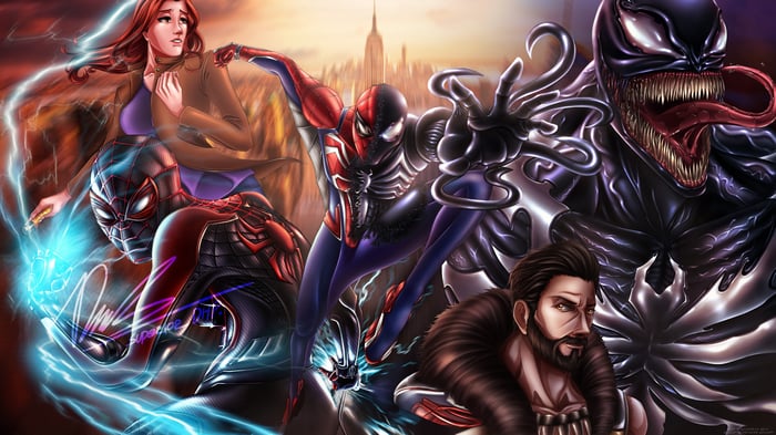 Spider-Man, Venom, and Mary Jane Watson in New York City