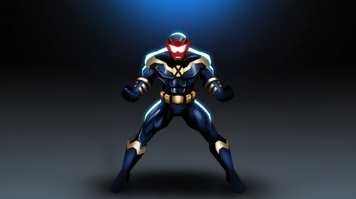 Cyclops in a battle stance with glowing red eyes