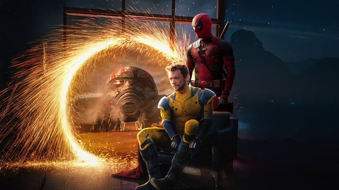 Deadpool and Wolverine in front of a portal