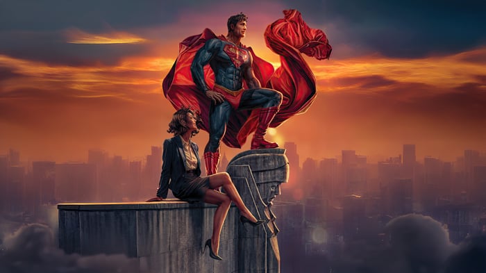 Superman and Lois Lane on a skyscraper