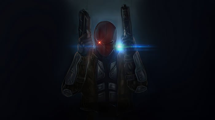 Red Hood holding two guns