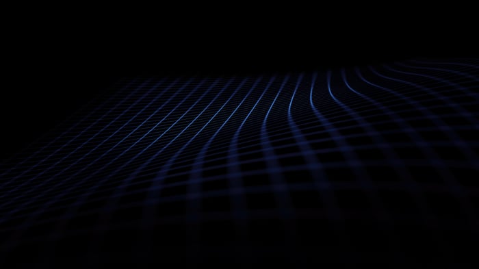 Blue grid lines on a dark background