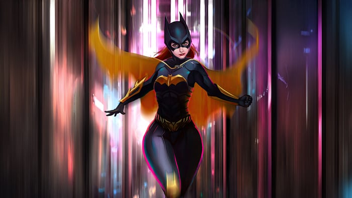 Batgirl in a dynamic pose with a blurred background