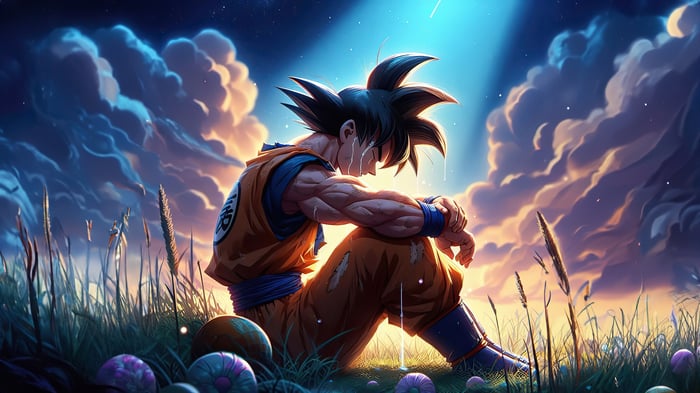 Goku Crying in a Field Tribute to Akira Toriyama