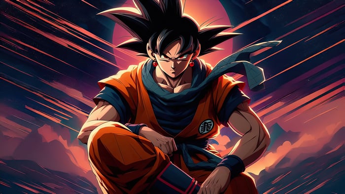 Goku Sitting Cross Legged with Energetic Background
