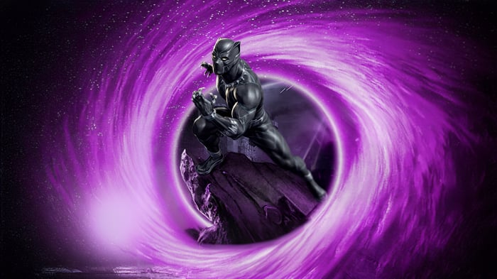 Black Panther in a purple vortex