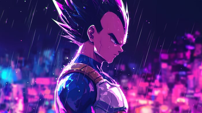 Vegeta from Dragon Ball in the Rain