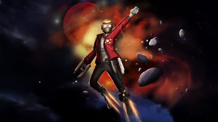 Star Lord in Space with Red Planet