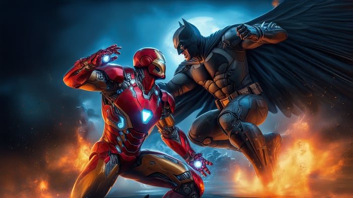 Batman and Iron Man in a fierce battle