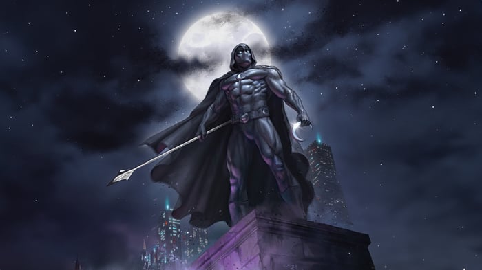 Moon Knight Standing on a Rooftop at Night