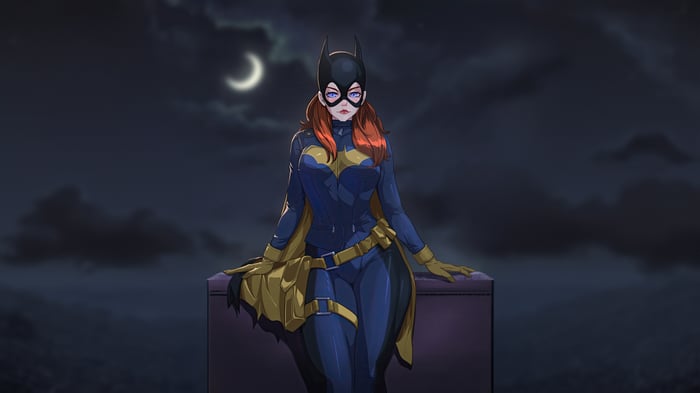 Batgirl sitting on a rooftop at night