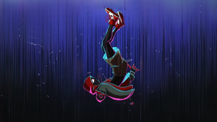 Miles Morales Falling Through Abstract Blue Background