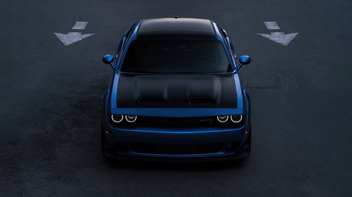 Royal Blue Dodge Challenger SRT Hellcat on Asphalt