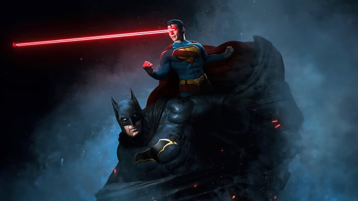 Batman and Superman with heat vision