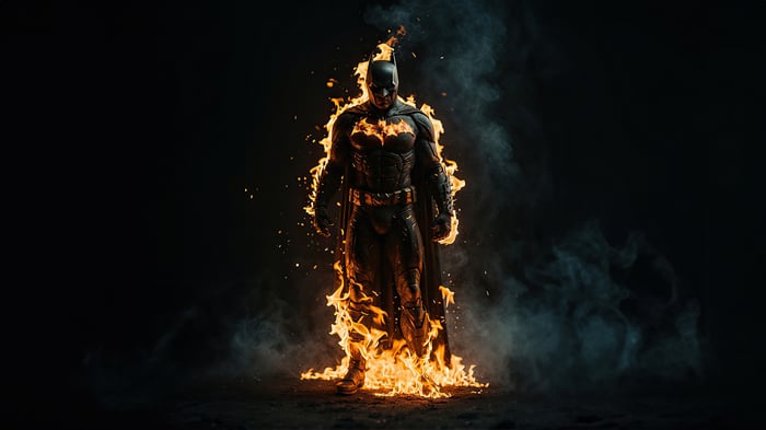 Batman engulfed in flames
