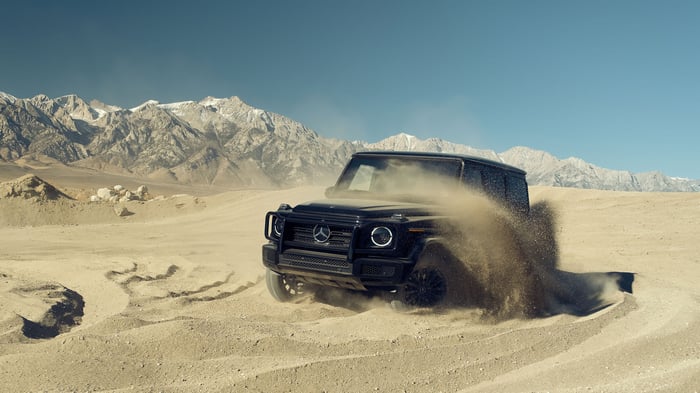 Mercedes G Wagon driving offroad in desert
