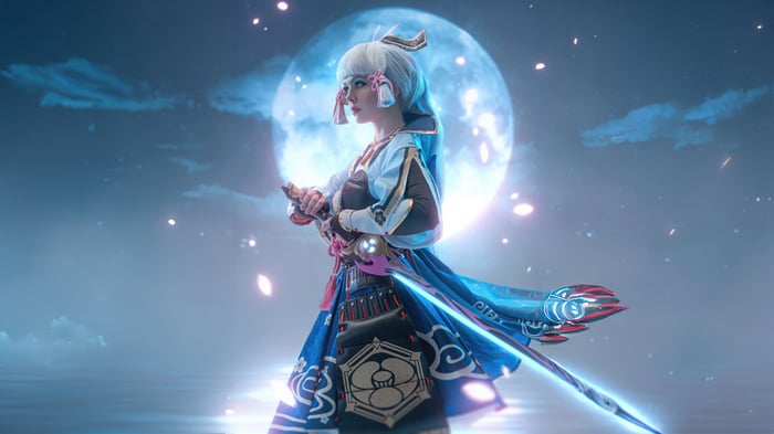 Kamisato Ayaka from Genshin Impact with sword