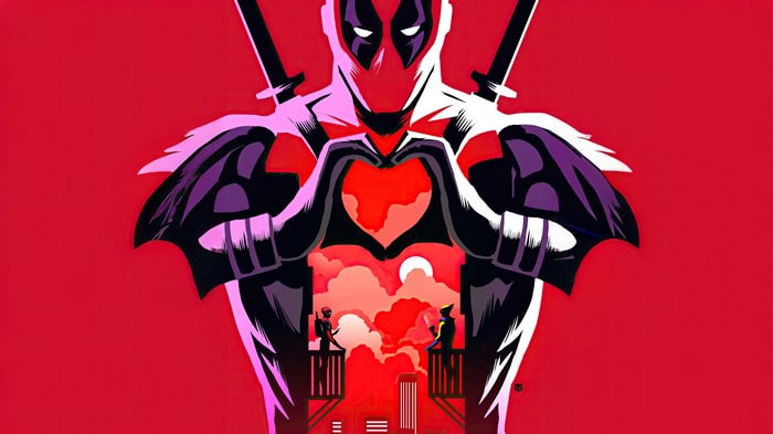 Deadpool and Wolverine forming a heart