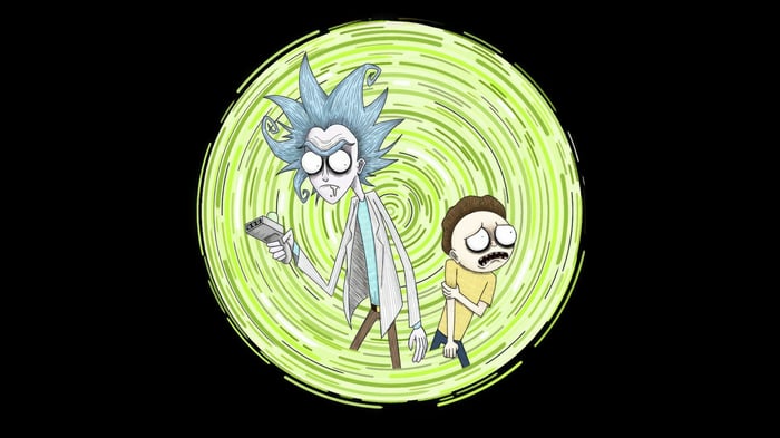 Rick and Morty in a Green Portal