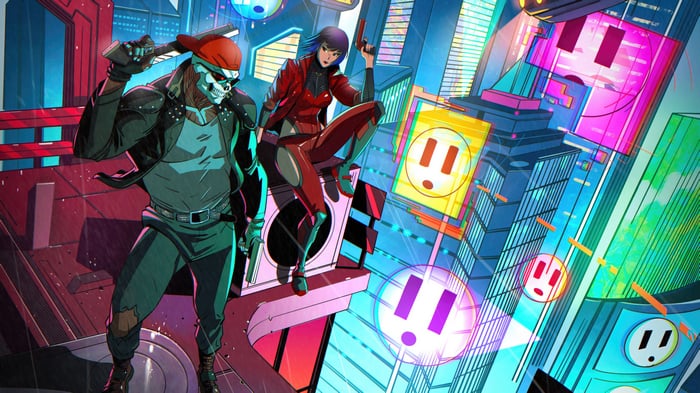 Magnavolt X Scattle Observer characters in neon city