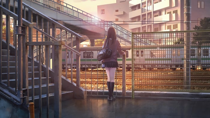 Girl on train platform