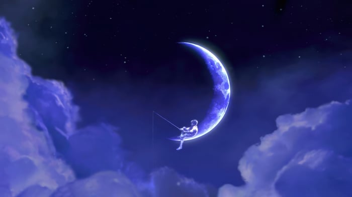 Boy fishing on a crescent moon