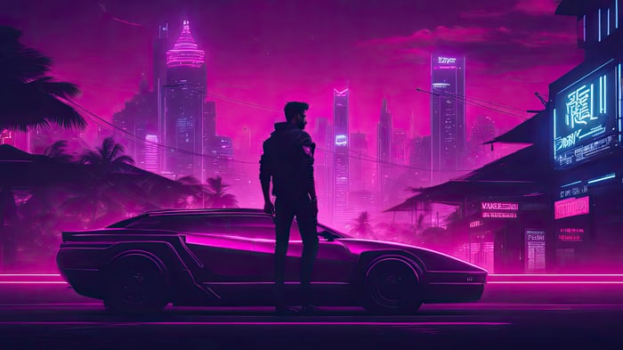 Man and Delorean in Cyber City
