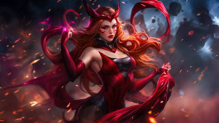 Scarlet Witch in a dramatic pose with magical energy