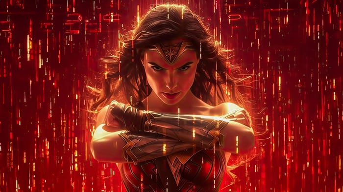 Wonder Woman with Red Digital Background