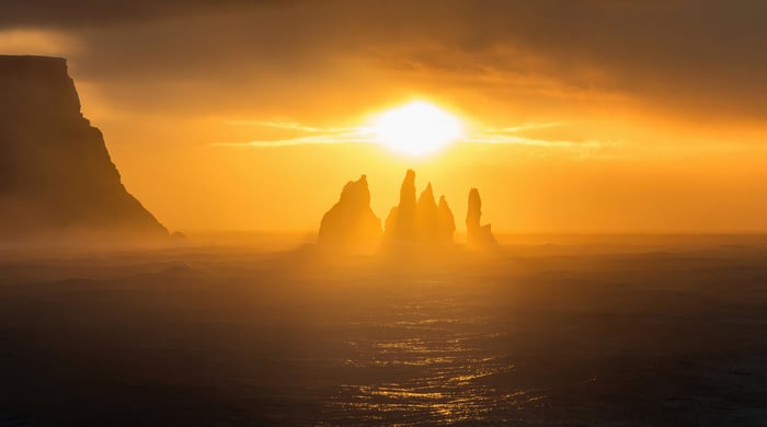 Reynisdrangar sea stacks at sunset