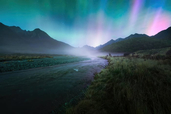 Aurora Borealis over Fiordland National Park, New Zealand
