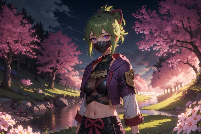 Kuki Shinobu in a cherry blossom forest