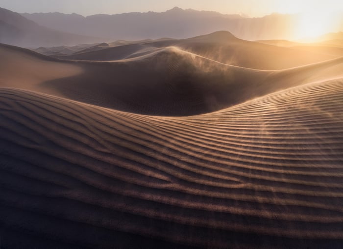 Sand Dunes in Death Valley at Sunset