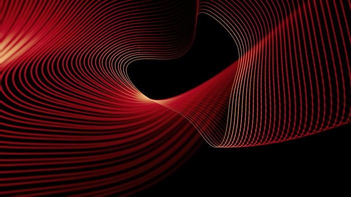 Red and black abstract swirling lines