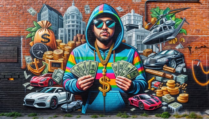 Graffiti Boy with Money and Luxury Items