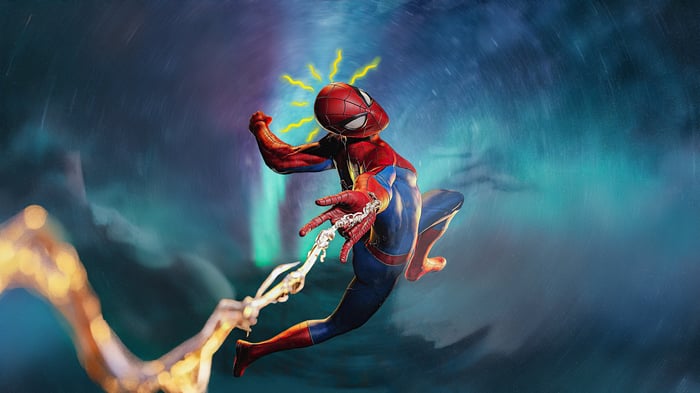 Spider-Man in Action with Lightning Effects