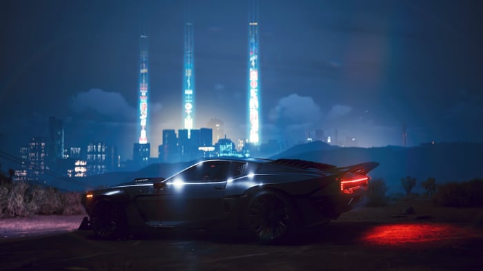 Cyberpunk 2077 Quadra Type 66 Avenger car at night