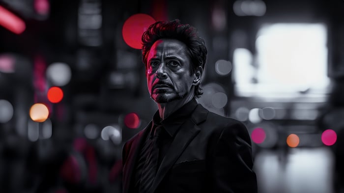 Robert Downey Jr. as Tony Stark in a suit